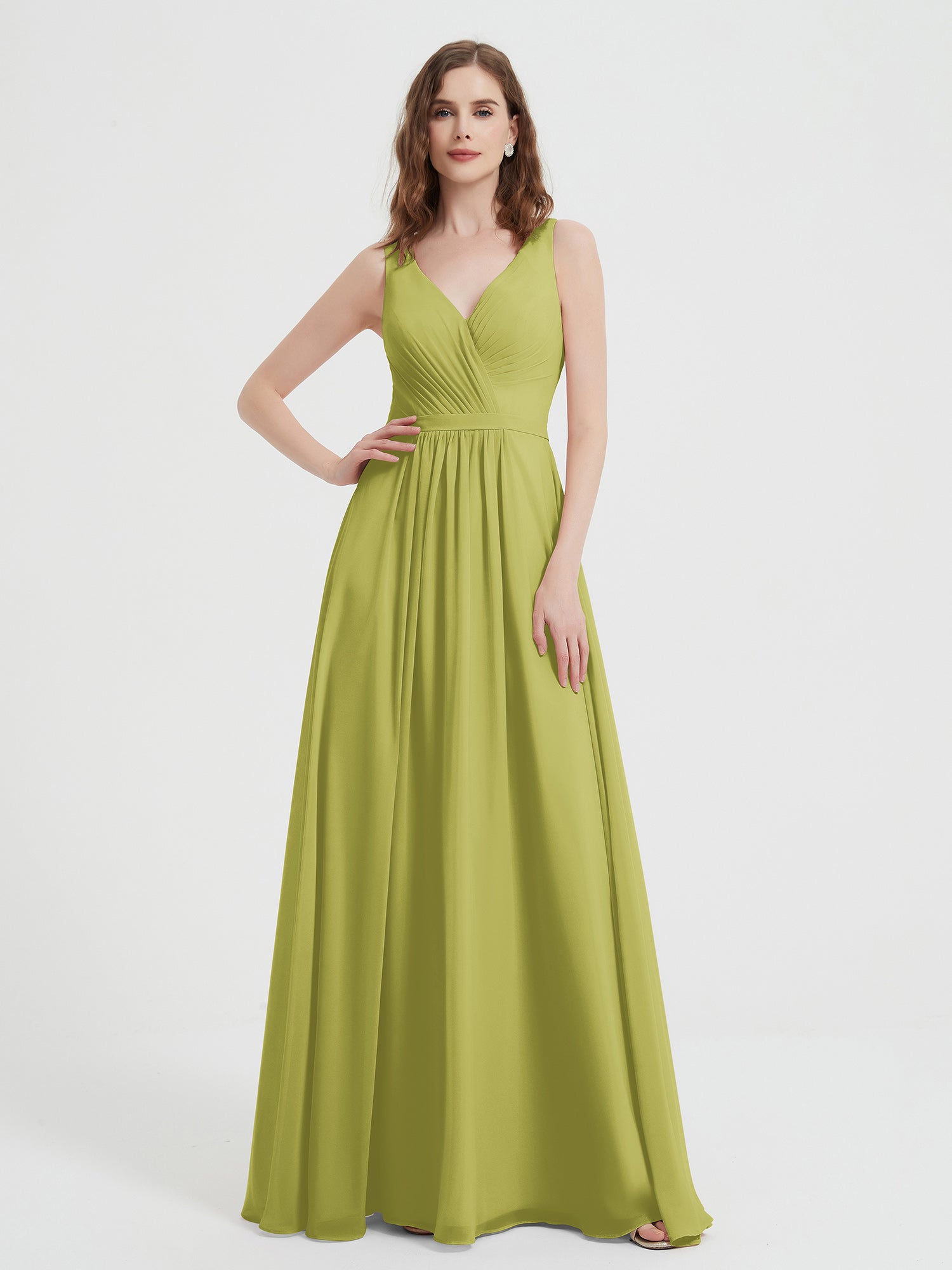 Open Back Chiffon Dresses with V neck Clover